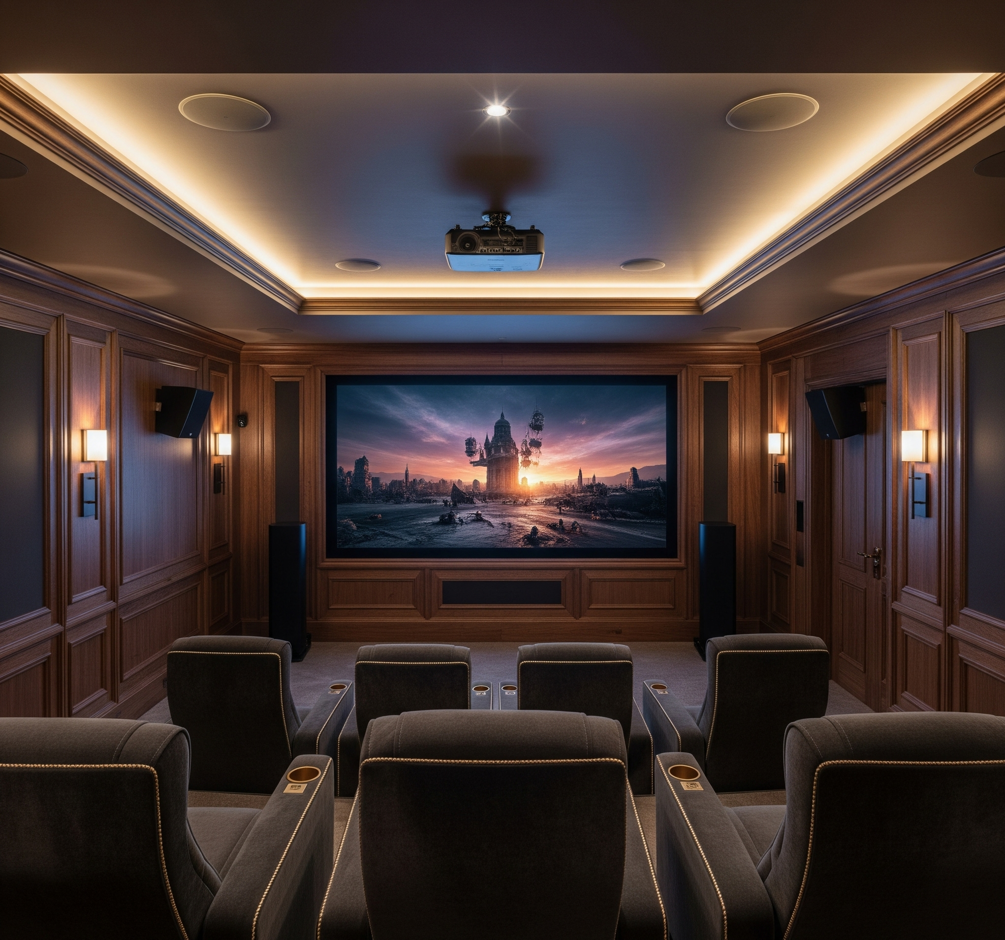 Stylish home theater with ambient lighting